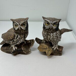 Homco Barn Owl Figurines Set 70s MCM Ceramic Brown Woodland Decor 1114 Vintage 1